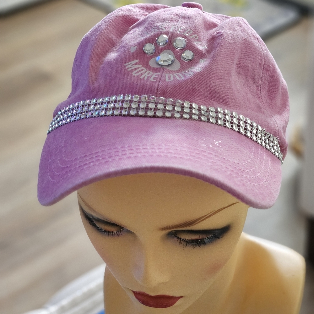 Pink Rhinestone Embellished Cap For Doggy Mamas